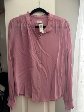 Aritzia Wilfred Dusty Rose Ruffle-Neck Button Blouse (TARINA)